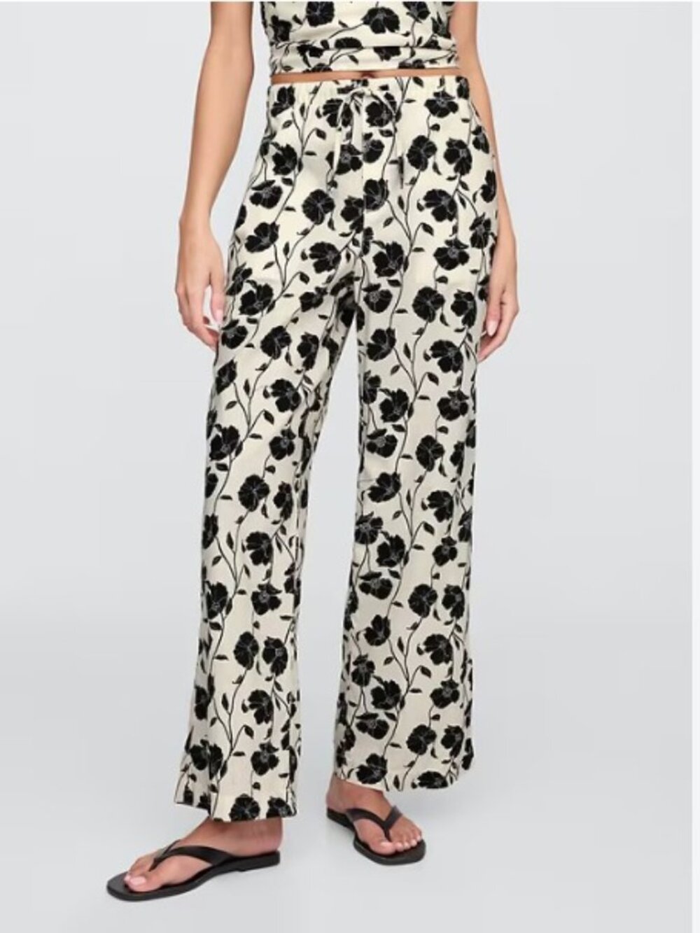 GAP Linen Blend 2-Piece Set Floral Crop Top Wide Leg Pants Women's Small NWT